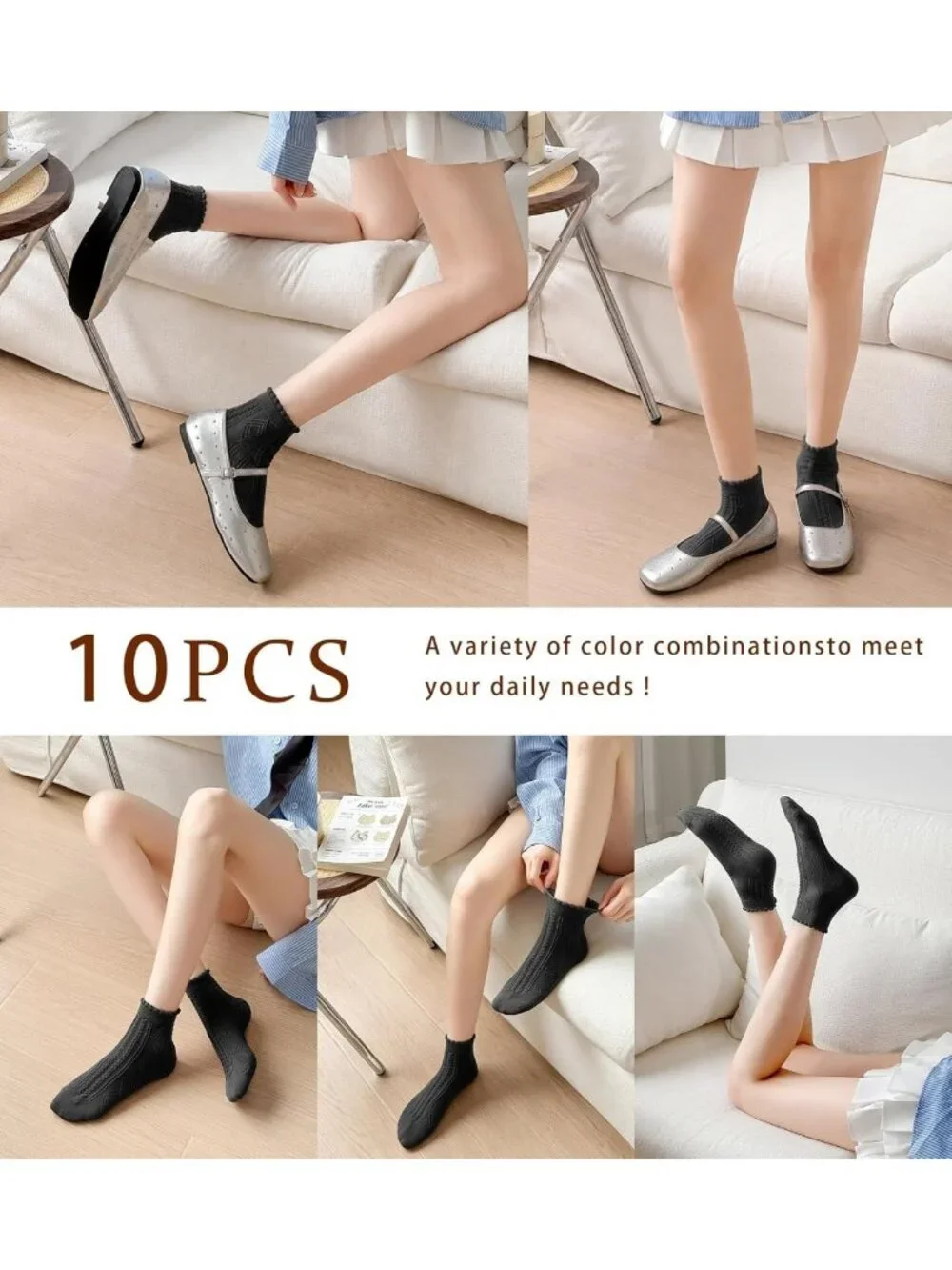 Cute Ruffle Ankle Socks for Women - 10 Pairs Cotton Frilly Low Cut, Breathable